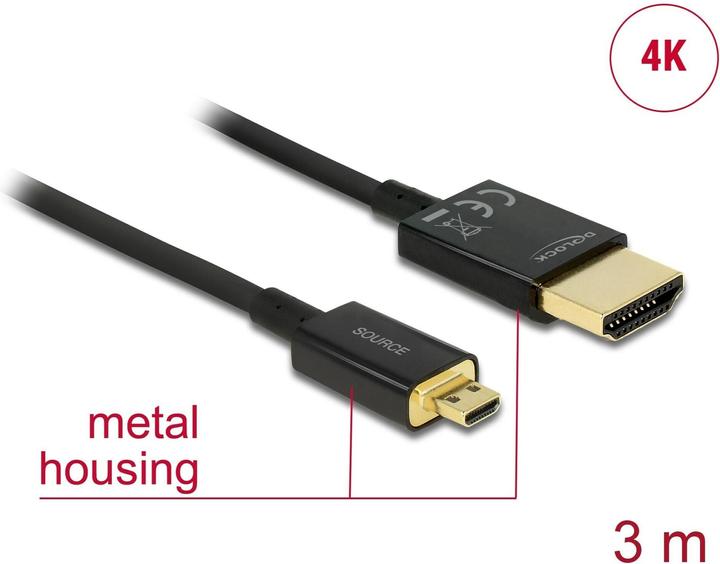 Actual product image Delock HDMI-A/HDMI Micro-D, HDMI cable HDMI type A (standard) HDMI type D (microphone) (3 m, HDMI)