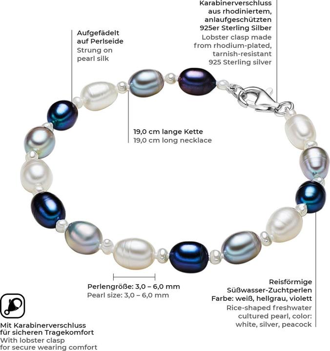 Immagine prodotto Valero Pearls Perla d'acqua dolce in argento da donna 19,0 cm - 2958 (19 cm, Argento)