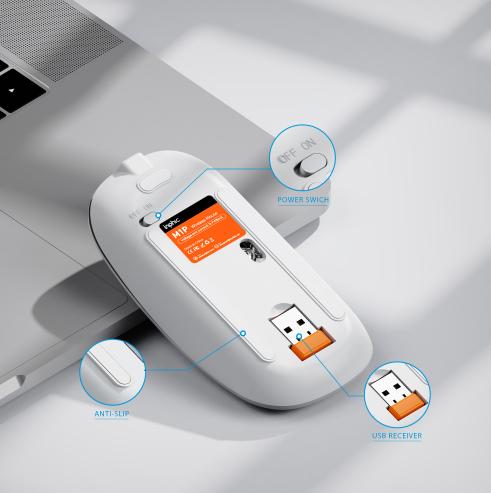 Image du produit Inphic Souris silencieuse sans fil M2B Bluetooth (Argent) (Sans fil)