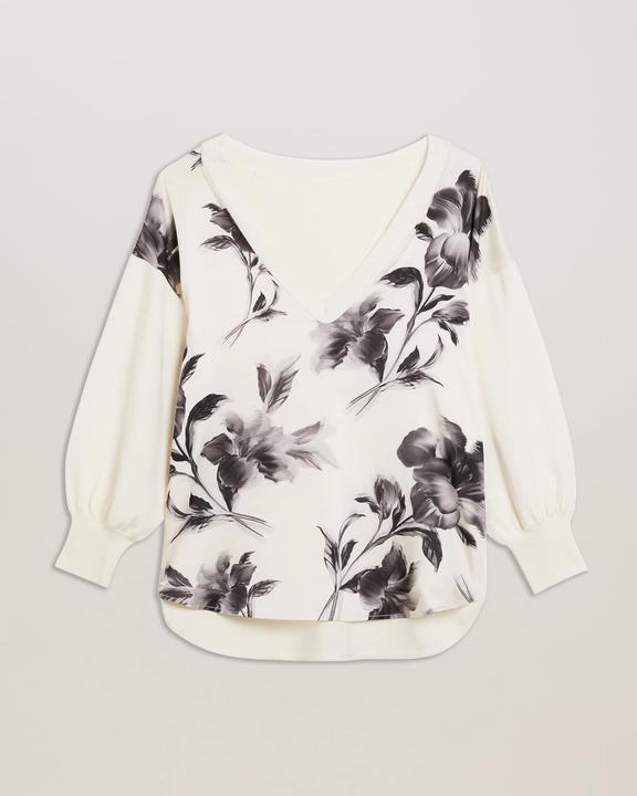 Actual product image Ted Baker V-Neck Printed Woven Front Jumper (42)