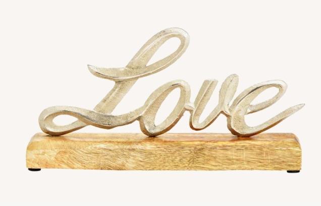Actual product image G. Wurm Display stand lettering, Love, on mango wood base, made of metal silver (W/H/D) 25x13x5cm