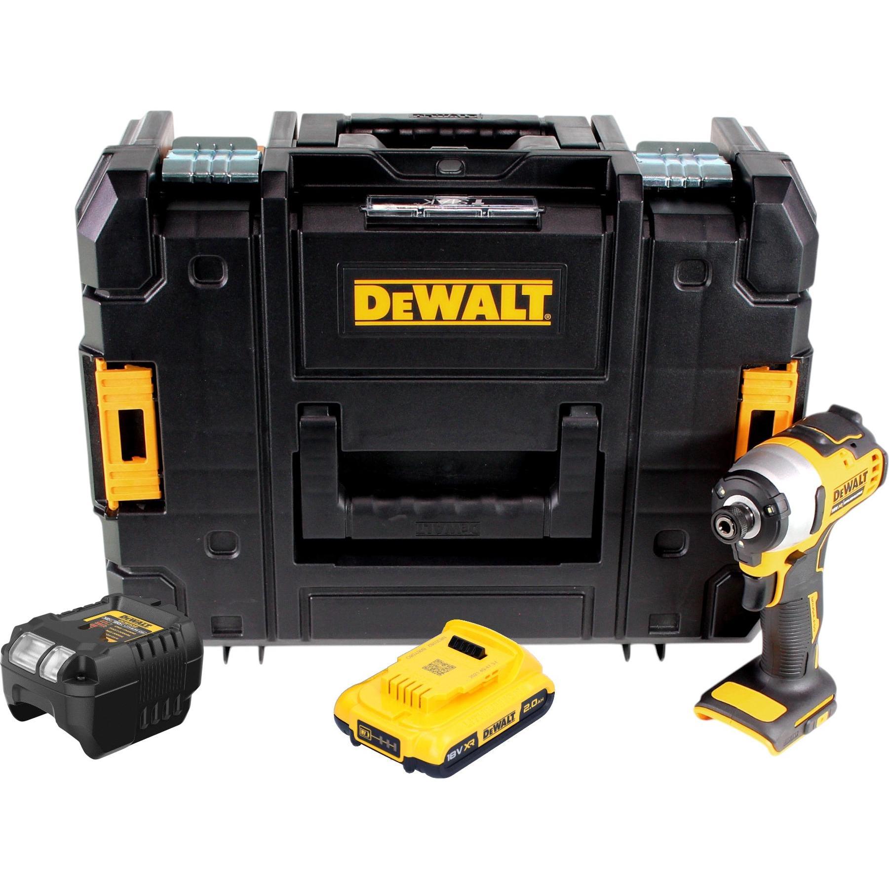 DeWalt, Bohrmaschine + Akkuschrauber, DCF 809 D1T Akku Schlagschrauber 18 V 190 Nm 1/4" Brushless + 1x Akku 2,0 Ah + Lad...