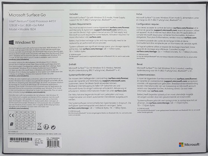 Produktbild Microsoft Surface Go (10", Intel Pentium Gold 4415Y, 8 GB, 128 GB)