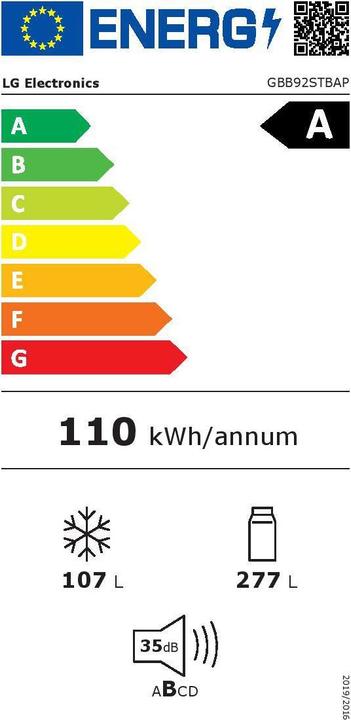 Label énergétique LG GBB92STBAP (384 l)