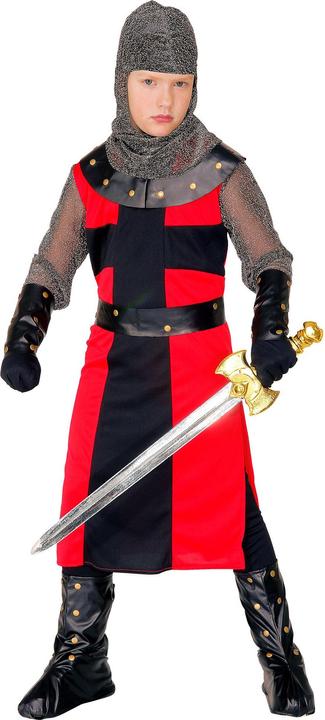 Widmann SCHWARZER RITTER (langes Oberteil, Gürtel, Armbänder, Helm, Stiefelüberzieher), 116 cm / 4-5 Years (4, 5)