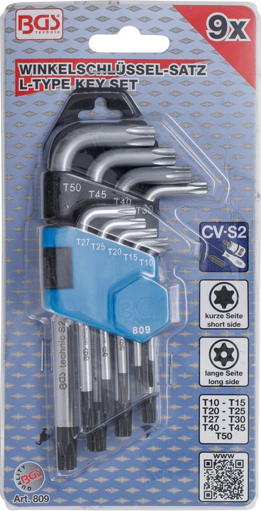 Produktbild BGS Winkelschlüssel-Satz kurz T-Profil (für Torx) mit Bohrung T10 - T50 9-tlg. (T-profil)