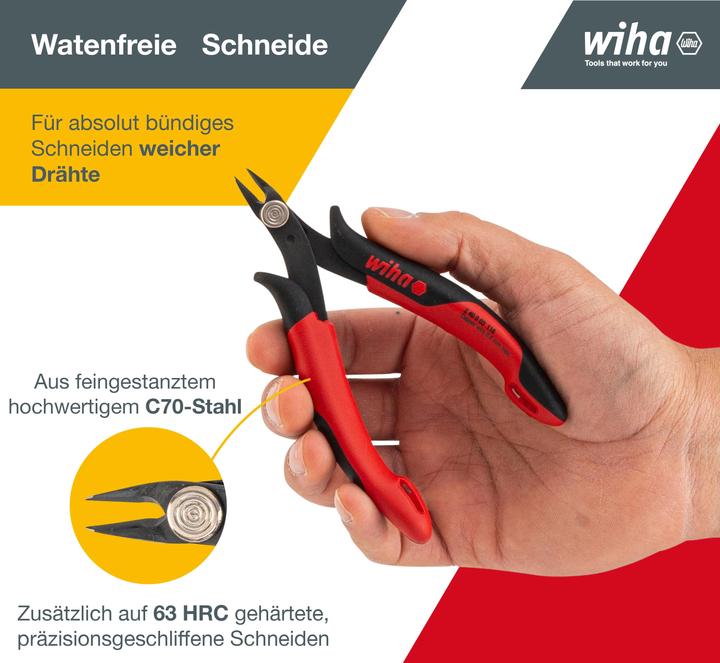 Actual product image Wiha Diagonal cutters Electronic very narrow, pointed head without bevelled edge (27388) 118 mm (128 mm)