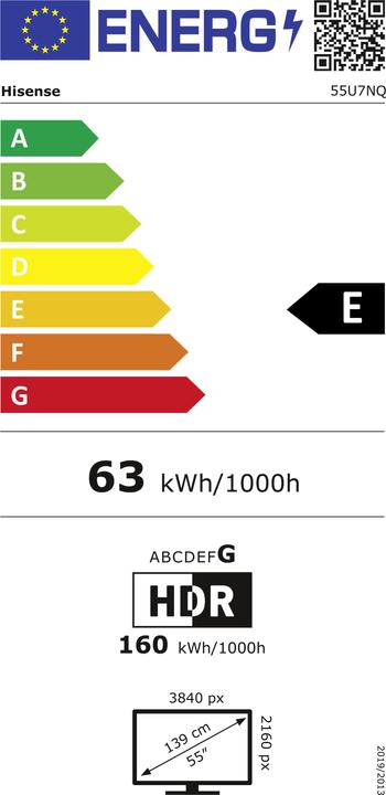 Energy Label Hisense TV 55U7NQ (55", U7N, Mini-LED, 4K, 2024)