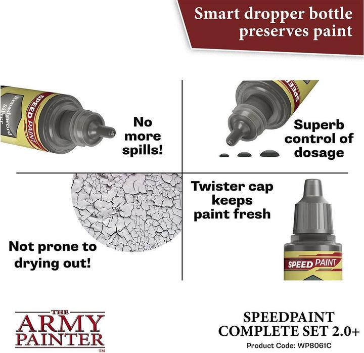 Actual product image The Army Painter Speedpaint Complete Set 2.0 (Pink, Red, Bronze, Silver, Blue, Brown, Black, Yellow, Gold, Violet, Substance: Liquid, Grey, Green, 1620 ml)