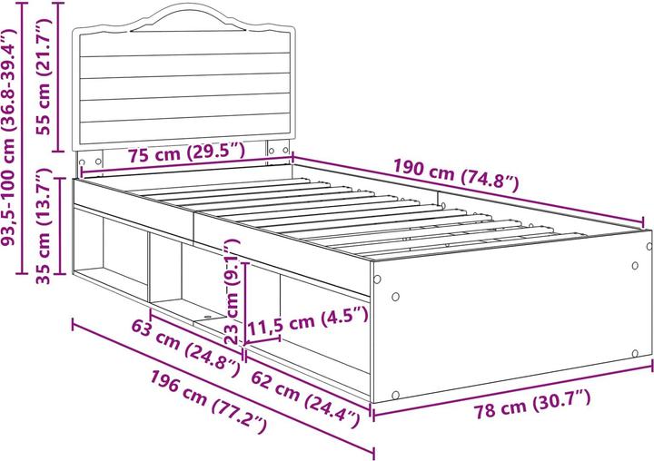 Image du produit vidaXL Moderner Bettrahmen (75 x 190 cm)