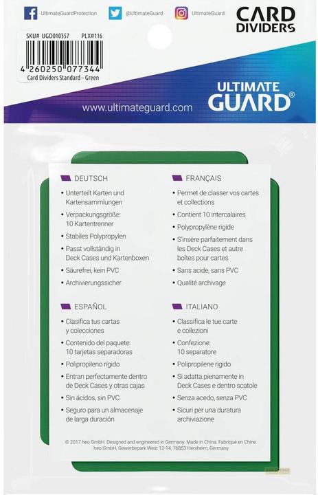 Produktbild Ultimate Guard Kartentrenner Standardgrösse Grün 10
