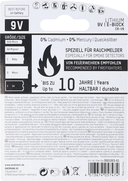 Produktbild Ansmann Batterie 9V E-Block speziell für Rauchwarnmelder (1 Stk., 9V Block)