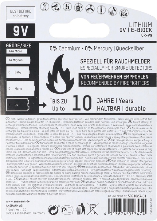 Immagine prodotto Ansmann Batteria 9V E-Block specialmente per i rivelatori di fumo (1 pz., 9V Block)