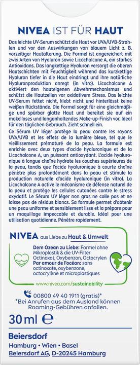Nährwerte und Zutaten NIVEA 2 in 1 Primer (Sonnencreme Gesicht, SPF 50+, 30 ml)