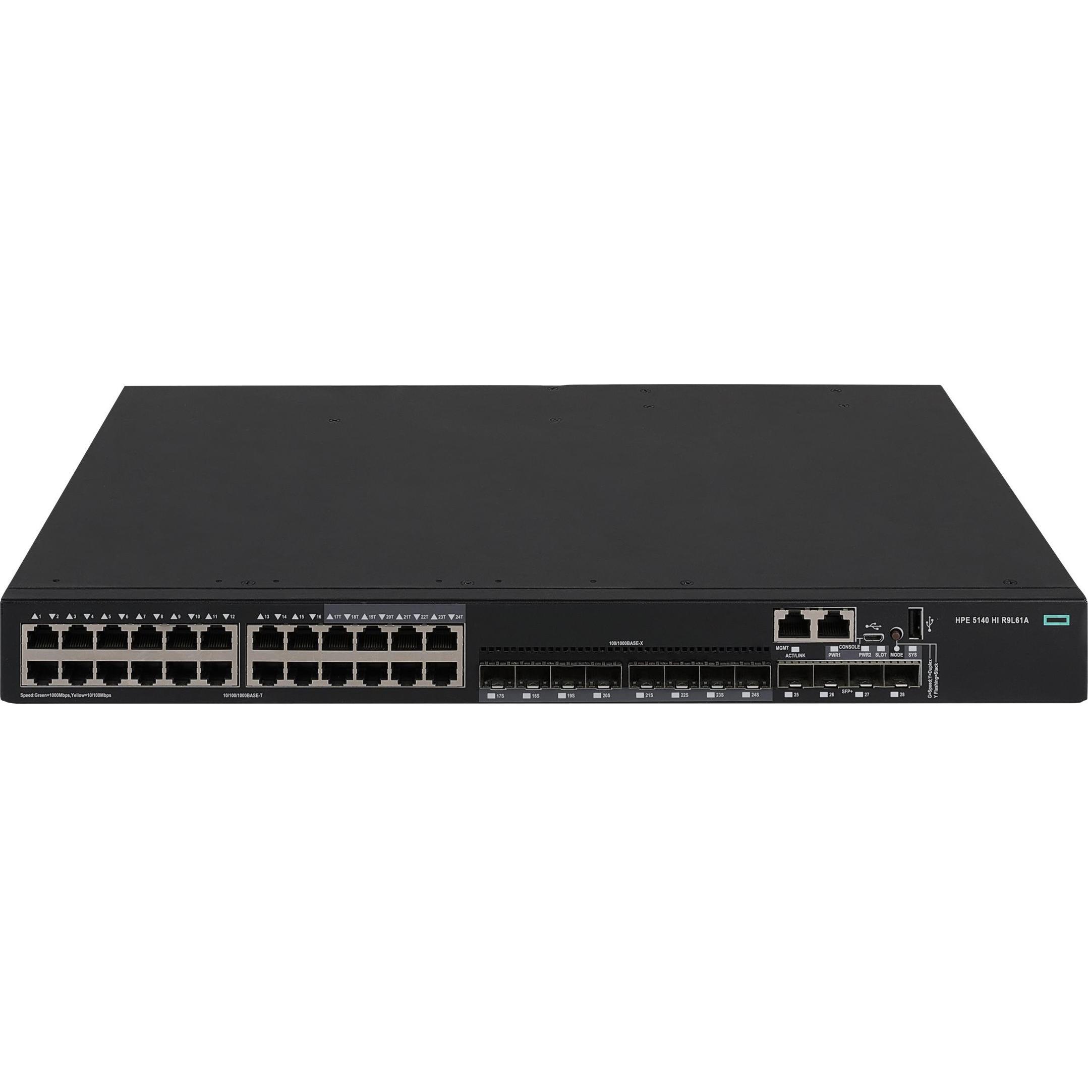 HPE E FlexNetwork 5140 HI Switch 4 SFP+ Ports, 1 Slot, without PSU (24 Ports), Netzwerk Switch, Schwarz