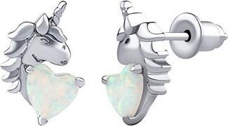 Produktbild Silvego Sterling Silver Esma Unicorn Stud Earrings with White Opal Heart Shape DCC22008EOW