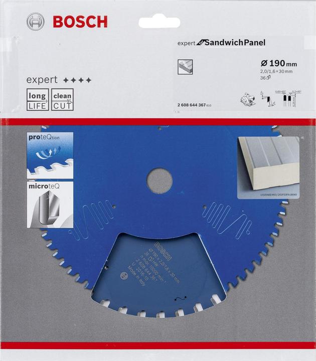 Produktbild Bosch Professional Zubehör Kreissägeblatt Expert for Sandwich Panel, 190 x 30 x 2,0 mm, 36