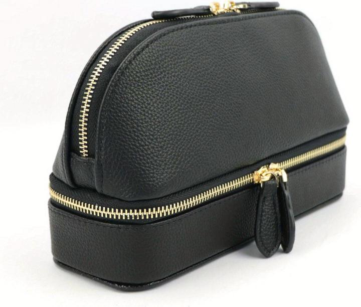 Only-Bags.Store Grosse Kapazität Double Layer Makeup Tasche, Schmuck-Box solide Farbe PU-Leder modische Shell-Typ