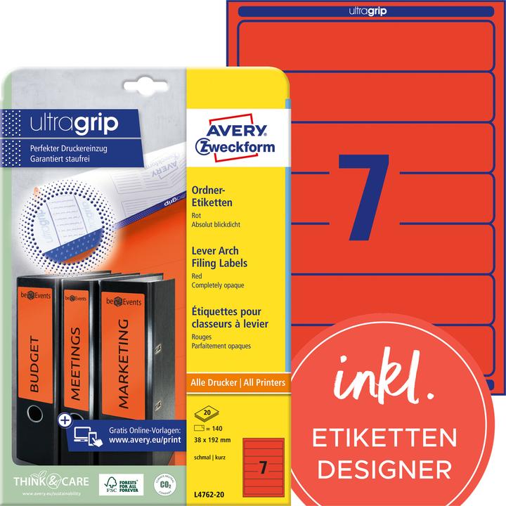 Actual product image Avery L4762-20 Labels 38x192mm