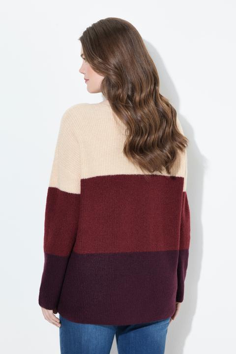 Actual product image Ulla Popken Cable Knit Block Stripe V-Neck Sweater (46, 48)