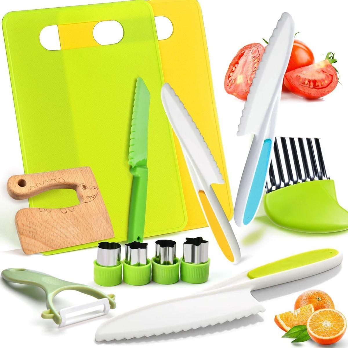 König Design Kinder Kochmesser Set 13-teiliges Set Schneidebrett Messer Messer Ausstechformen