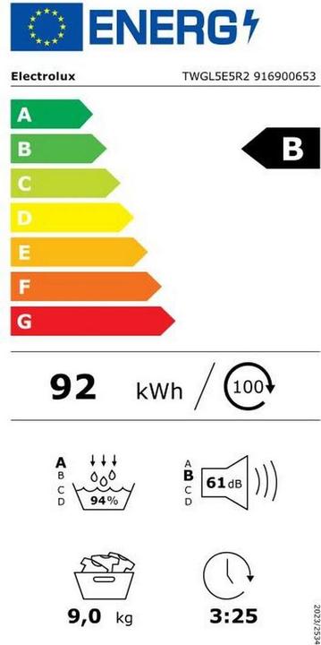 Energie-Label Electrolux TWGL5E5R2 (9 kg, Rechts, Wechselbar)