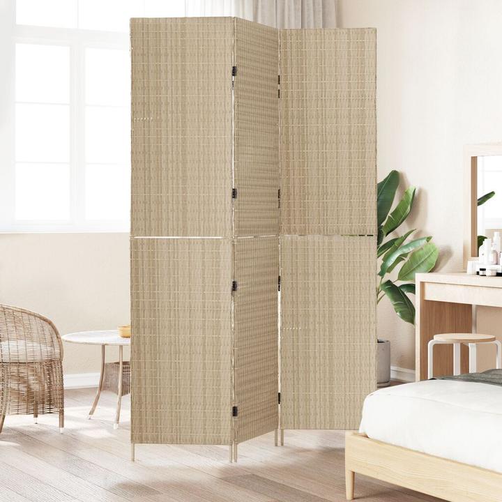 Produktbild vidaXL Raumteiler 3-teilig Faltbar Beige 146x200 cm Poly Rattan
