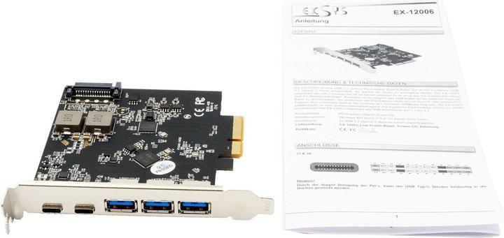 Actual product image Exsys GmbH USB 3.2 Gen2 PCIe (x2) card with 5 ports (3A+2C connections)