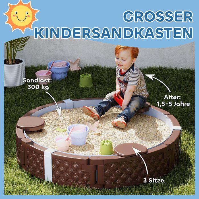 Image du produit Swisshandel24 Sandkasten, Runde Sandkiste für bis zu 3 Kinder, mit 3 Sitzen, Dunkelblau