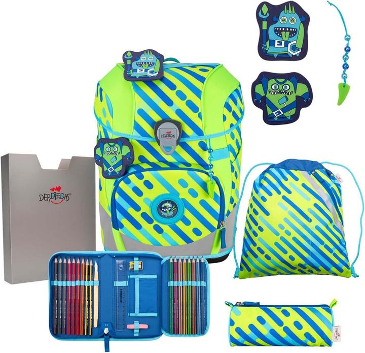 Actual product image Derdiedas ErgoFlex Tiny Exklusiv Neon 5-Piece School Backpack Set Monster (21 l)
