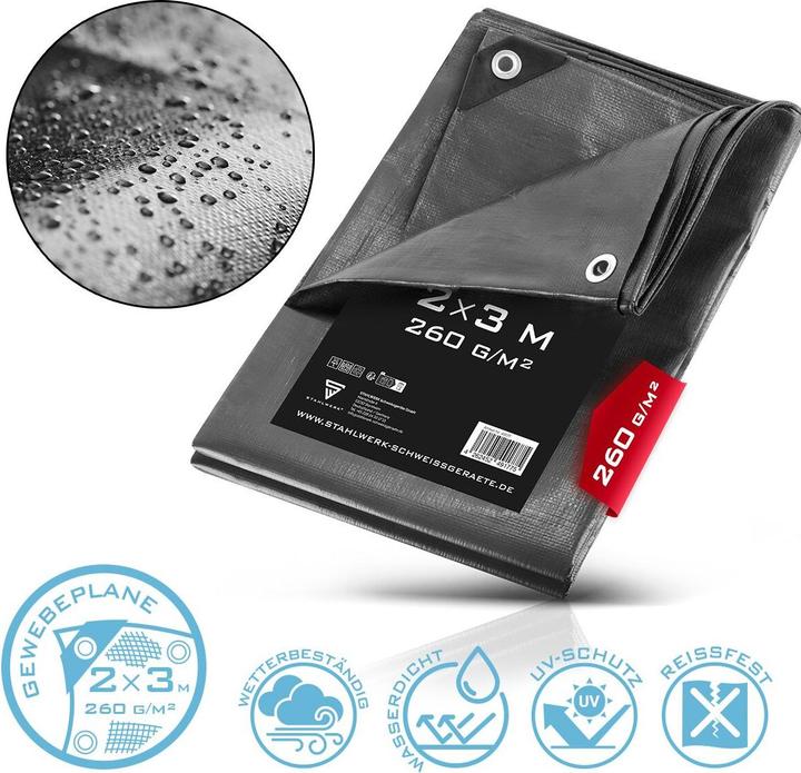 Produktbild Stahlwerk Abdeckplane mit Ösen 2 x 3 m 260 g/mÂ² wasserdichte Schutzplane (2 x 3 m)