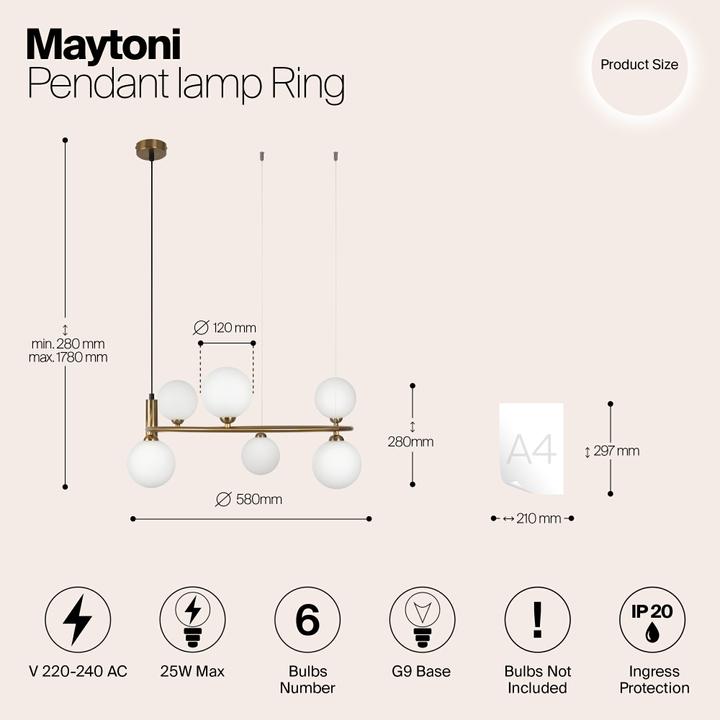 Immagine prodotto Maytoni Luce a sospensione ad anello, pendente 6x G9 in ottone bianco (G9)