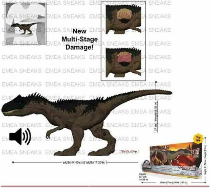Actual product image Mattel Jurassic World - Extreme Damage Roarin' Allosaurus