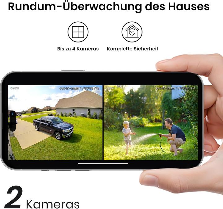 Produktbild Aosu Solar Überwachungskamera-Set mit HomeBase, Farb-Nachtsicht, 360° Schwenk, 2 Stk.