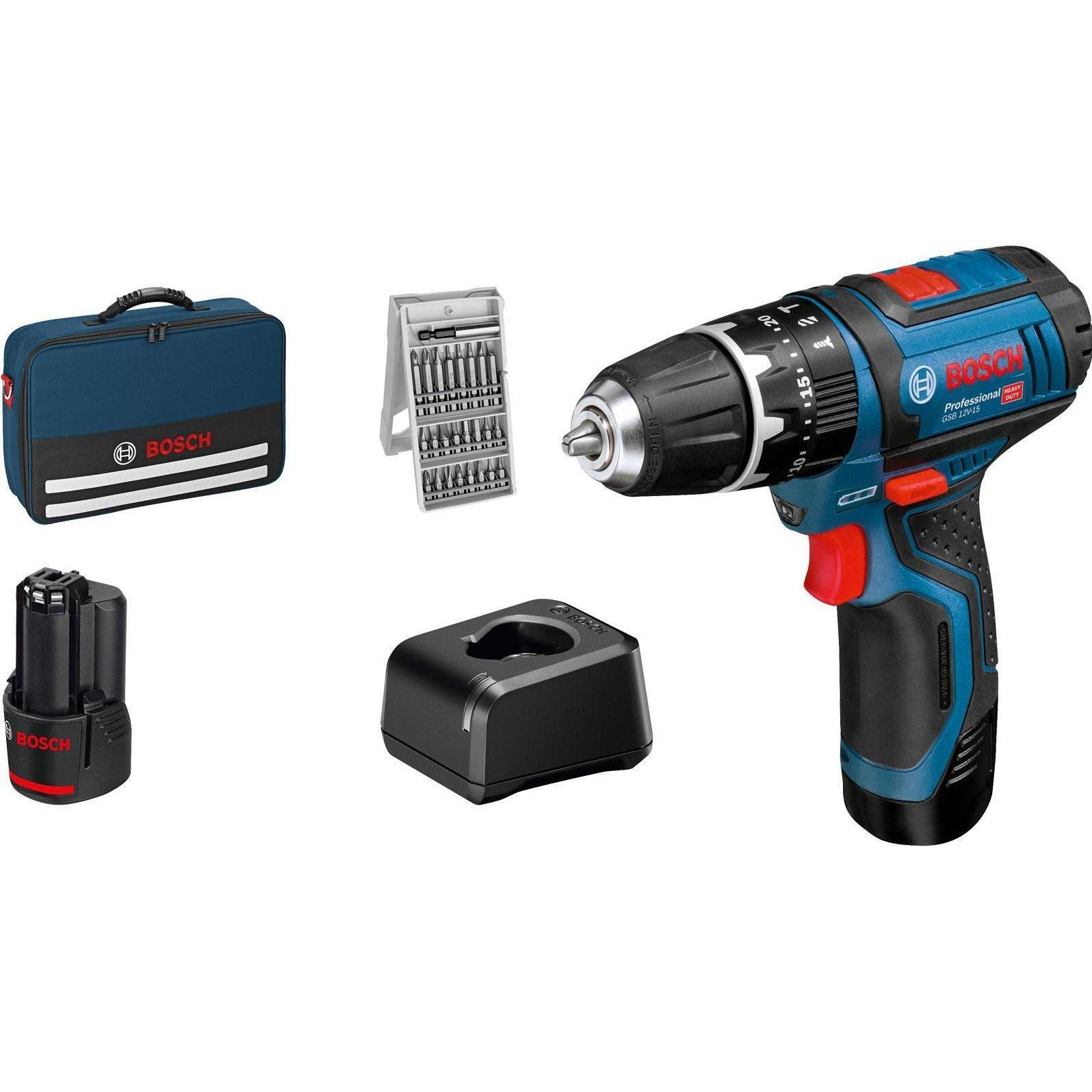Bosch Professional, Bohrmaschine + Akkuschrauber, GSB 12V-15 (Akkubetrieb)