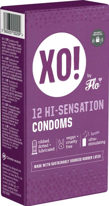 Actual product image XO! HI-Sensation" 12 stimulating, vegan condoms with ribs and nubs - biodegradable (12 pcs.)