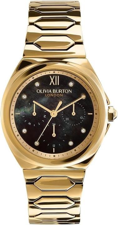 Olivia Burton Multifunction Quartz Watch with Black Mother-of-Pearl Dial and Hexagonal Link Bracelet (36 mm)
