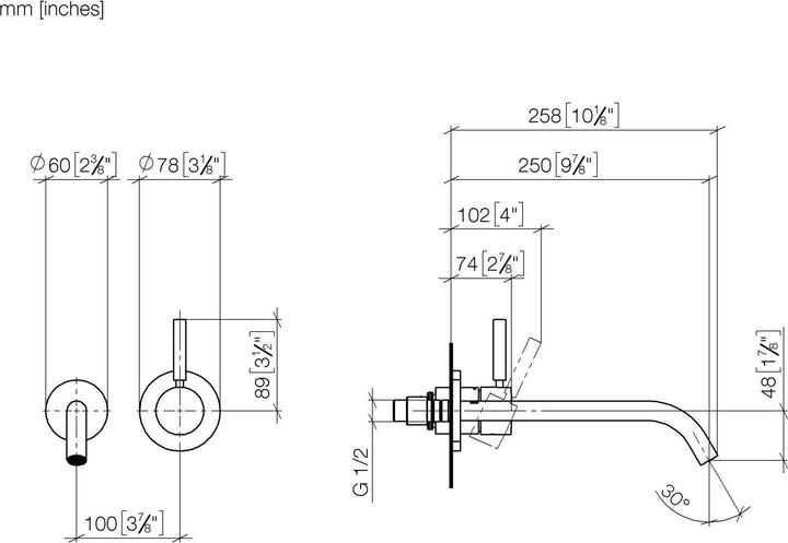 Produktbild Dornbracht META Mitigeur mural de lavabo sans vidage, saillie 250mm, jet rond enrichi d'air, 36861660-42
