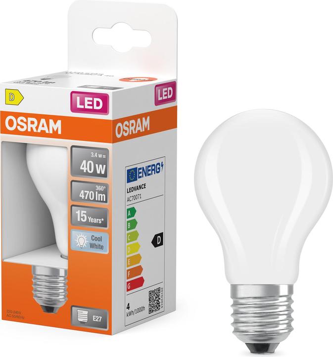 Image du produit Osram LED Leuchtmittel LED Retrofit CLASSIC A 3.4W 840 Frosted E27 Neutralweiss 4099854466731 (E27, 470 lm, 6x)