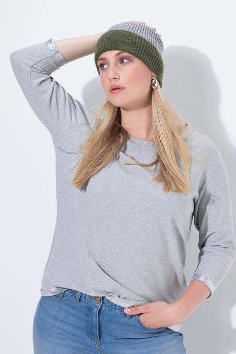 Image du produit Ulla Popken Bonnet Beanie en maille côtelée douce et confortable, revers de couleur contrastante (Taille unique)