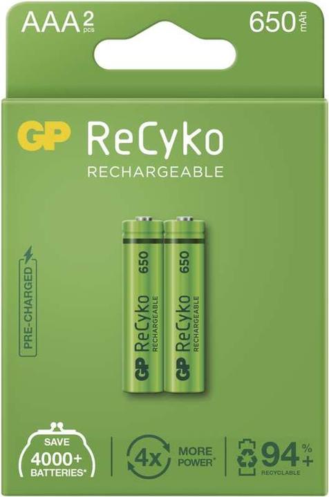Actual product image GP Batteries Rechar. Batteries 650mah AAA Recyko 2pc (2 pcs., AAA, 650 mAh)