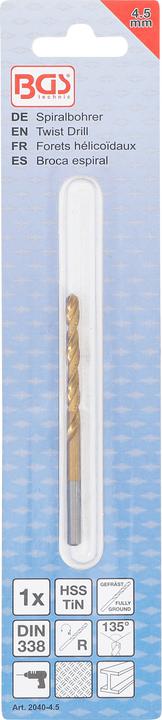 Produktbild BGS Spiralbohrer HSS-G titan-nitriert 4,5 mm (4,5 mm)
