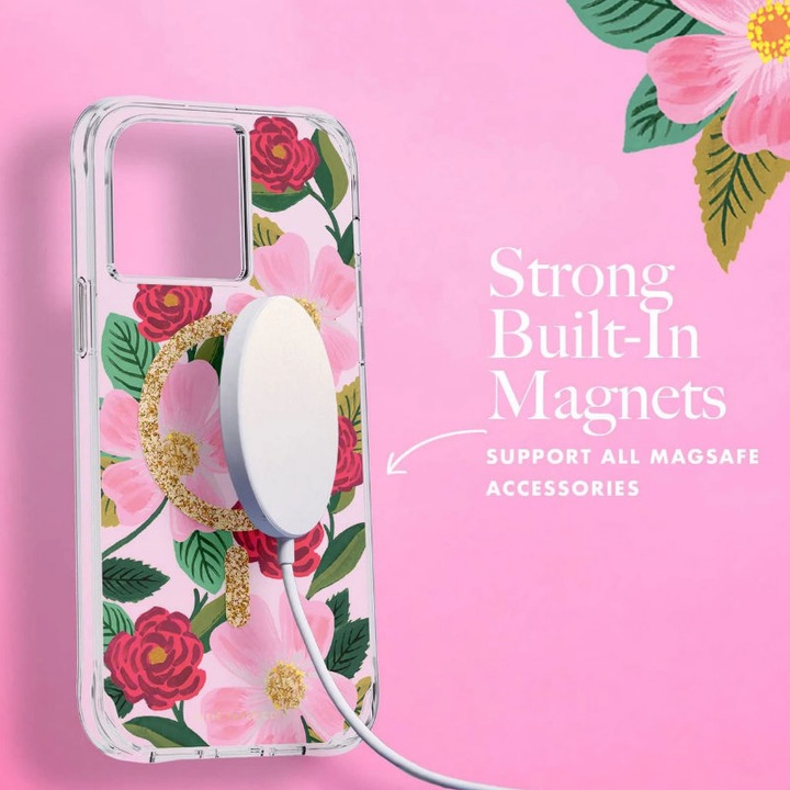 Produktbild Nenurodyta Rifle Paper Clear MagSafe – goldverzierte iPhone 14-Hülle (Rosengarten) (Apple iPhone 14)