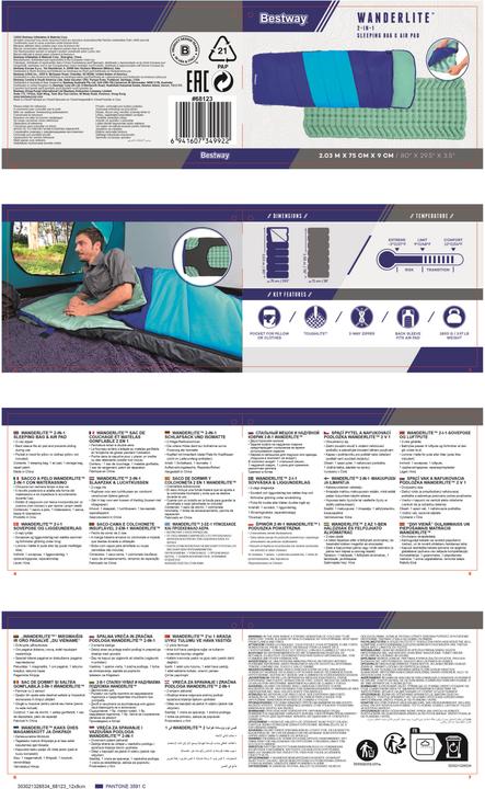 Immagine prodotto Bestway Sacco a pelo 2-in-1 Wanderlite™ con materassino gonfiabile integrato 203 x 75 x 9 cm (198 cm)