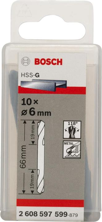 Produktbild Bosch Professional Zubehör Doppelendbohrer HSS-G, 6 x 19 x 66 mm, 10er-Pack (6 mm)