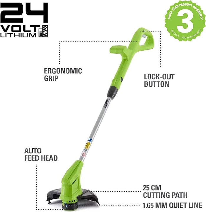 Actual product image Greenworks Cordless lawn trimmer 24V 25cm incl. battery 2Ah and charger