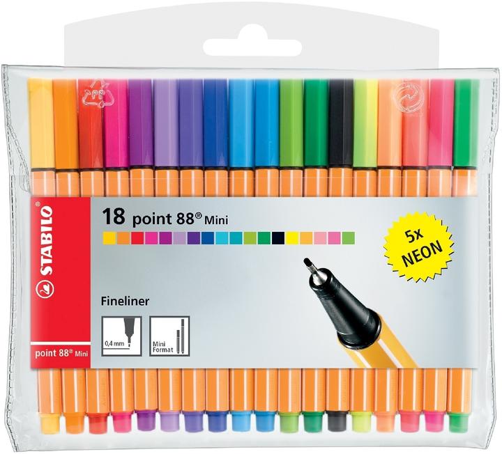 Image du produit STABILO Fineliner point 88 Mini, étui plastique de 18 pièces (Trié, 18 x)