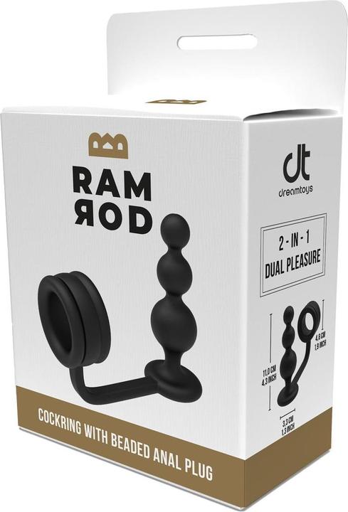 Produktbild Dreamtoys Dream Toys Ramrod Cockring With Beaded Anal Plug Black 11 cm