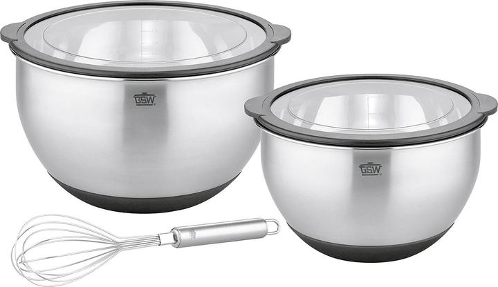 Produktbild GSW Küchenschüssel PRIMO 3-teilig 24 cm + 20 cm + Gratis-Schneebesen (24 cm, 11.18 l, 5 x)
