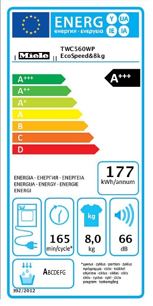 Label énergétique Miele TWC560WP (8 kg, Gauche)
